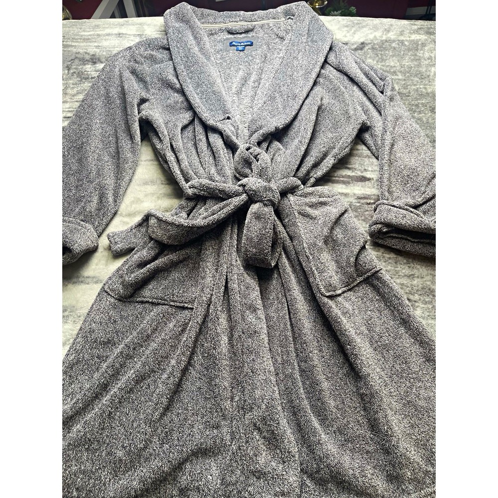 Tommy Bahama Plush Men's Gray Fleece Polyester Belted Shawl Collar Robe L/XL